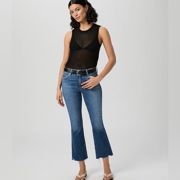 PAIGE Colette Crop Flare Raw Hem Helena great light blue jeans